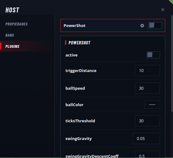 Plugins del menú de host