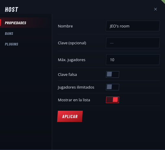 Menú de host