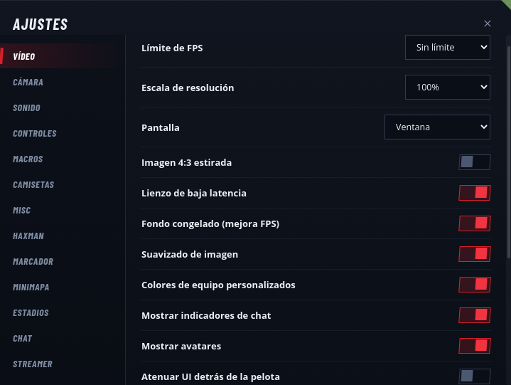 Ajustes de vídeo